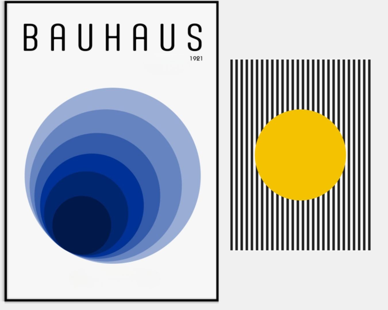Affiche minimaliste du Bauhaus avec un cercle bleu en dégradé de cercles concentriques et le texte Bauhaus en haut.