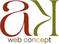 Logo officiel de AK Web Concept, entrepreneure freelance, graphisme et de création de sites internet, montrant les lettres stylisées "AK" dans des tons rouge et vert.