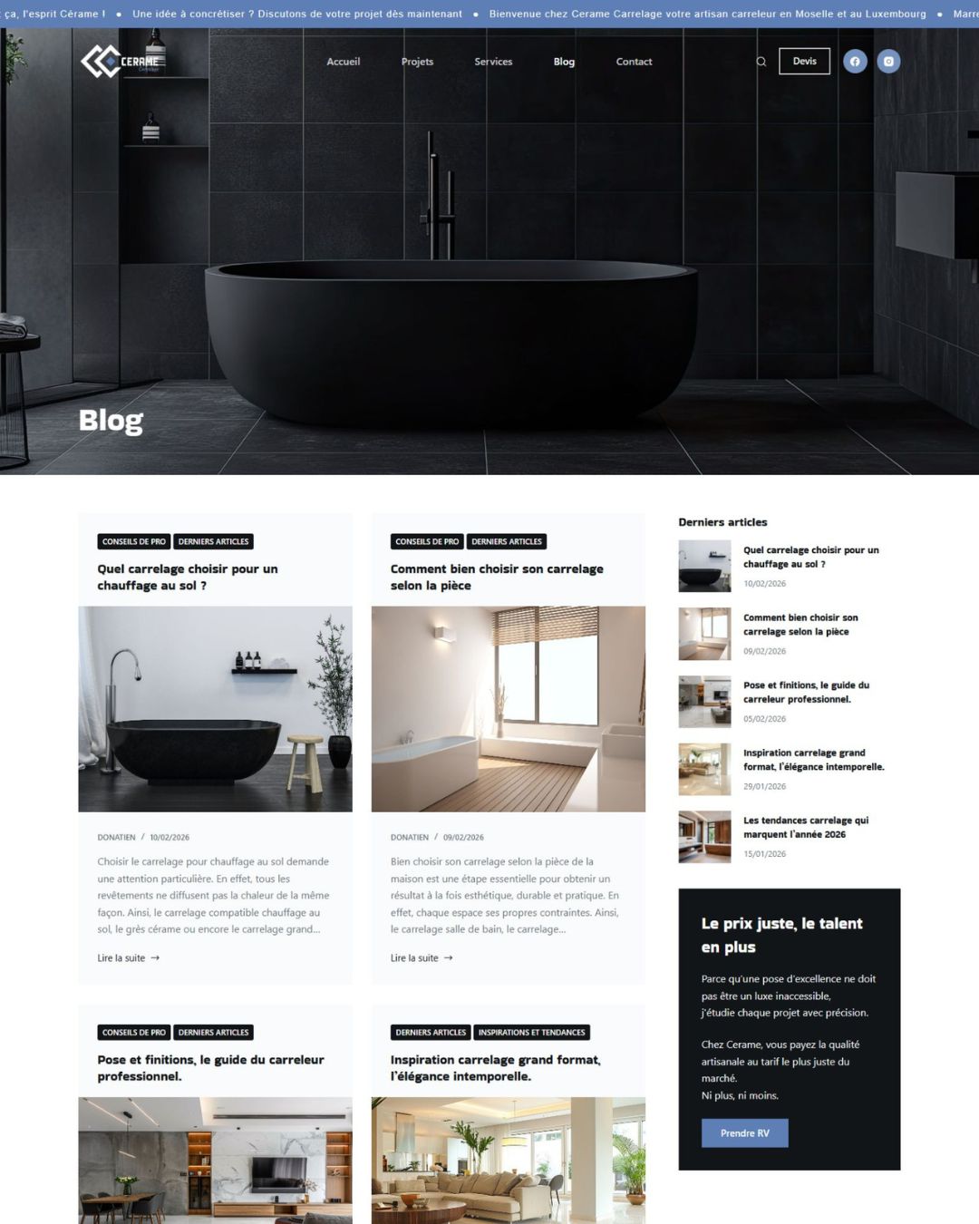 Page de blog site Cerame Carrelage