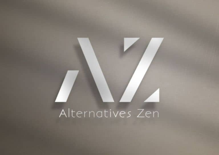 Logo Alternatives Zen blanc sur fond gris taupe