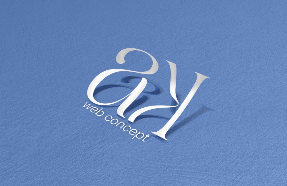Logo AK Web Concept blanc présenté sur un support bleu.