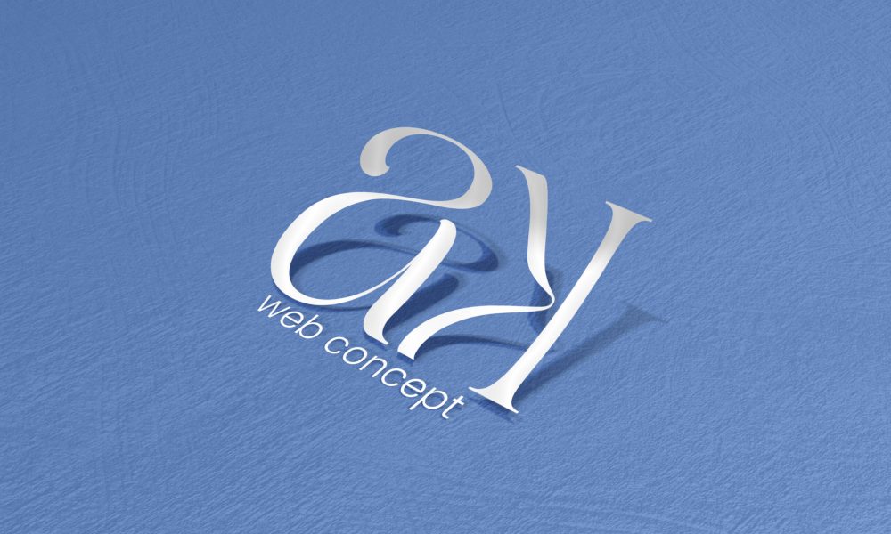 Présentation du logo AK Web Concept blanc effet de muvement en 3 D sur fond bleu.