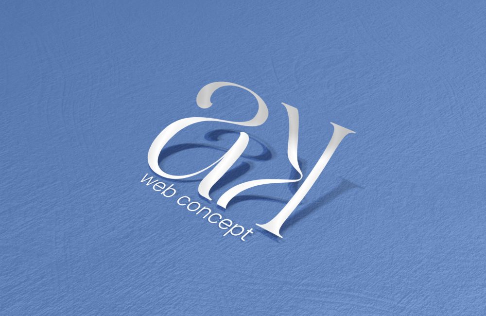 Présentation du logo AK Web Concept blanc effet de muvement en 3 D sur fond bleu.